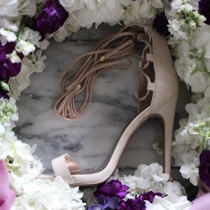 Cream Open Toe Lace Up Stiletto Sandals Size 8